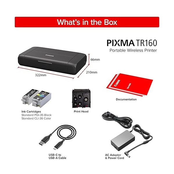 Canon PIXMA TR160 Mobile Portable Printer With Battery