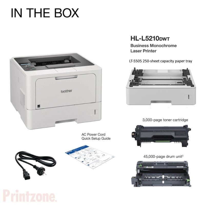 Brother HL-L5210DWT Mono Laser Printer Extra 250sht Tray / Duplex / Wireless / 48ppm
