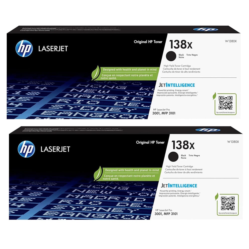 Genuine HP 138X Toner High Yield W1380X 2 PACK
