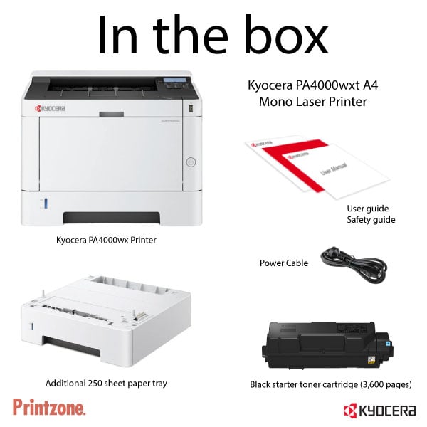 Kyocera Ecosys PA4000wxt Mono Laser Printer (includes extra 250 sheet paper tray)