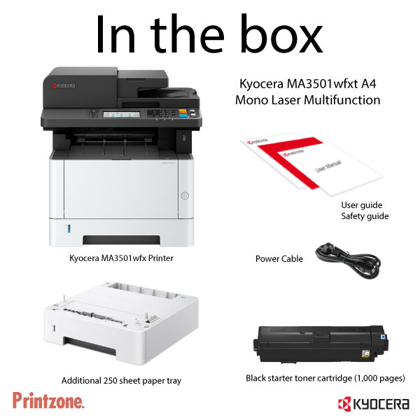 Kyocera ECOSYS MA3501wfxt Mono Multifunction Laser Printer (includes extra 250 sheet paper tray)