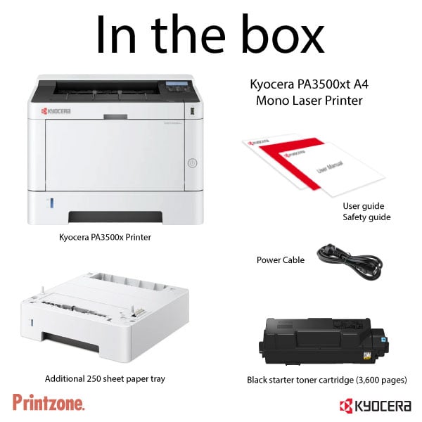 Kyocera Ecosys PA3500xt Mono Laser Printer (includes extra 250 sheet paper tray)