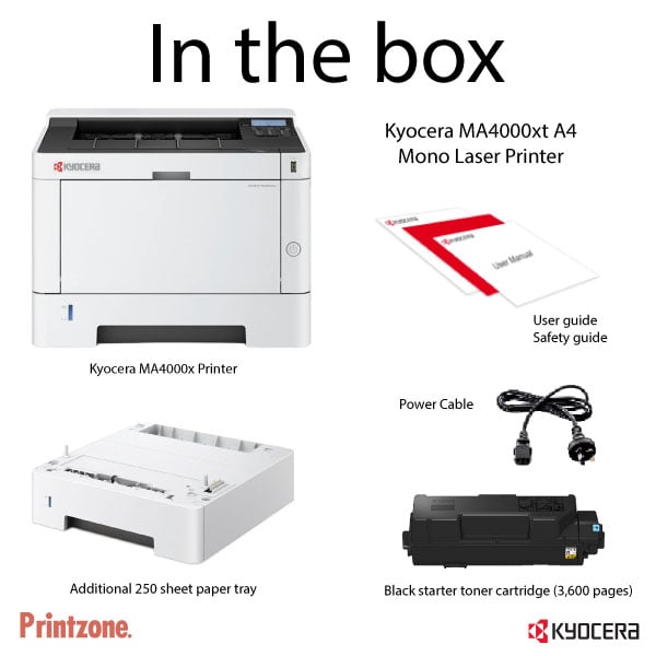 Kyocera Ecosys PA4000xt Mono Laser Printer (includes extra 250 sheet paper tray)