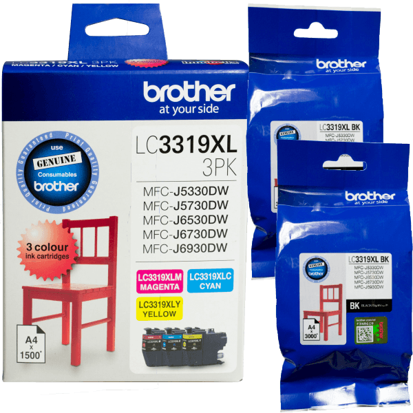 Genuine Brother LC3319XL3PK High Yield Black & Colour Ink Extra Value Pack