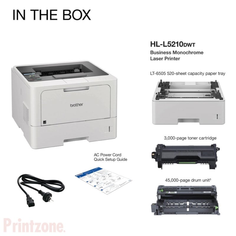 Brother HL-L5210DWT Mono Laser Printer Extra Tray / Duplex / Wireless / 48ppm