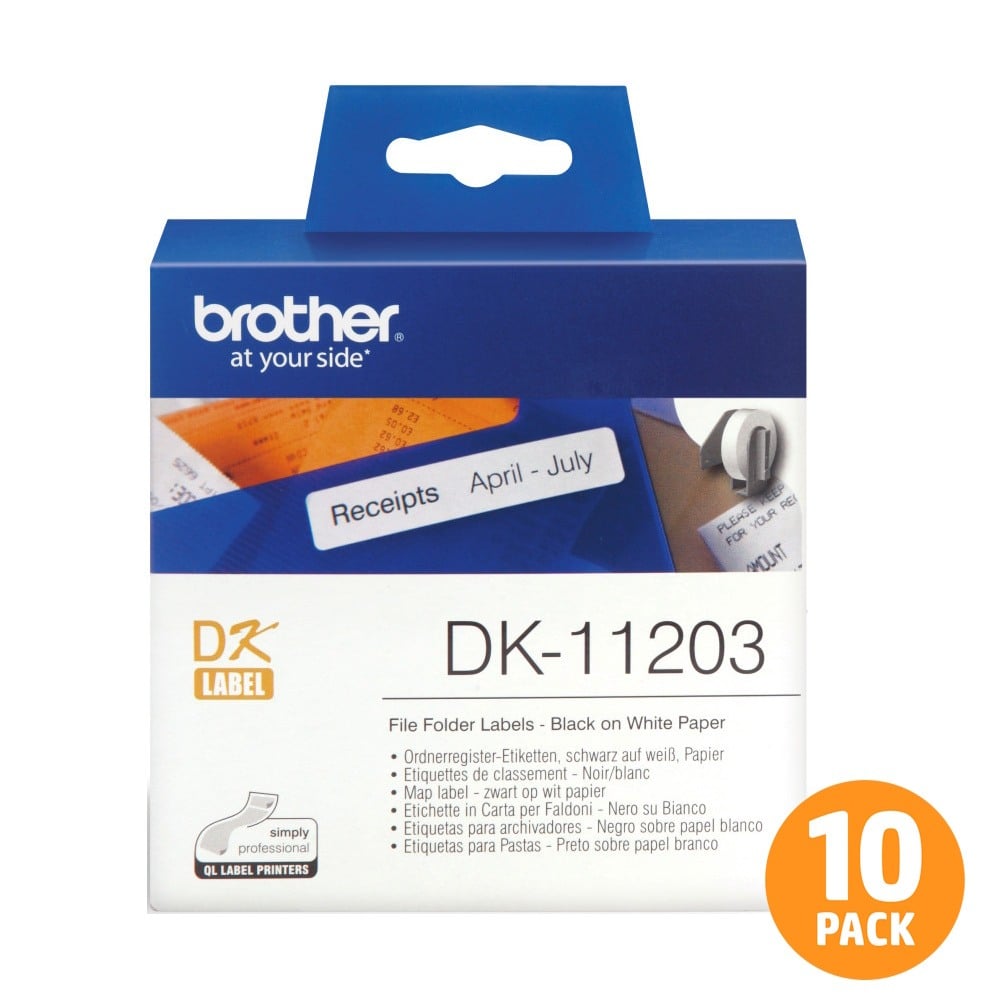 Brother DK-11203 File Folder Label Roll - 17mm x 87mm - 300 per roll - 10 PACK Brother DK-11203 File Folder Label Roll - 17mm x 87mm - 300 per roll - 10 PACK