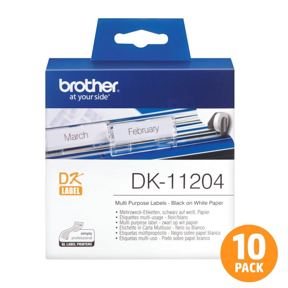Brother DK-11204 Suspension File Label Roll - 17mm x 54mm - 400 per roll - 10 PACK Brother DK-11204 Suspension File Label Roll - 17mm x 54mm - 400 per roll - 10 PACK