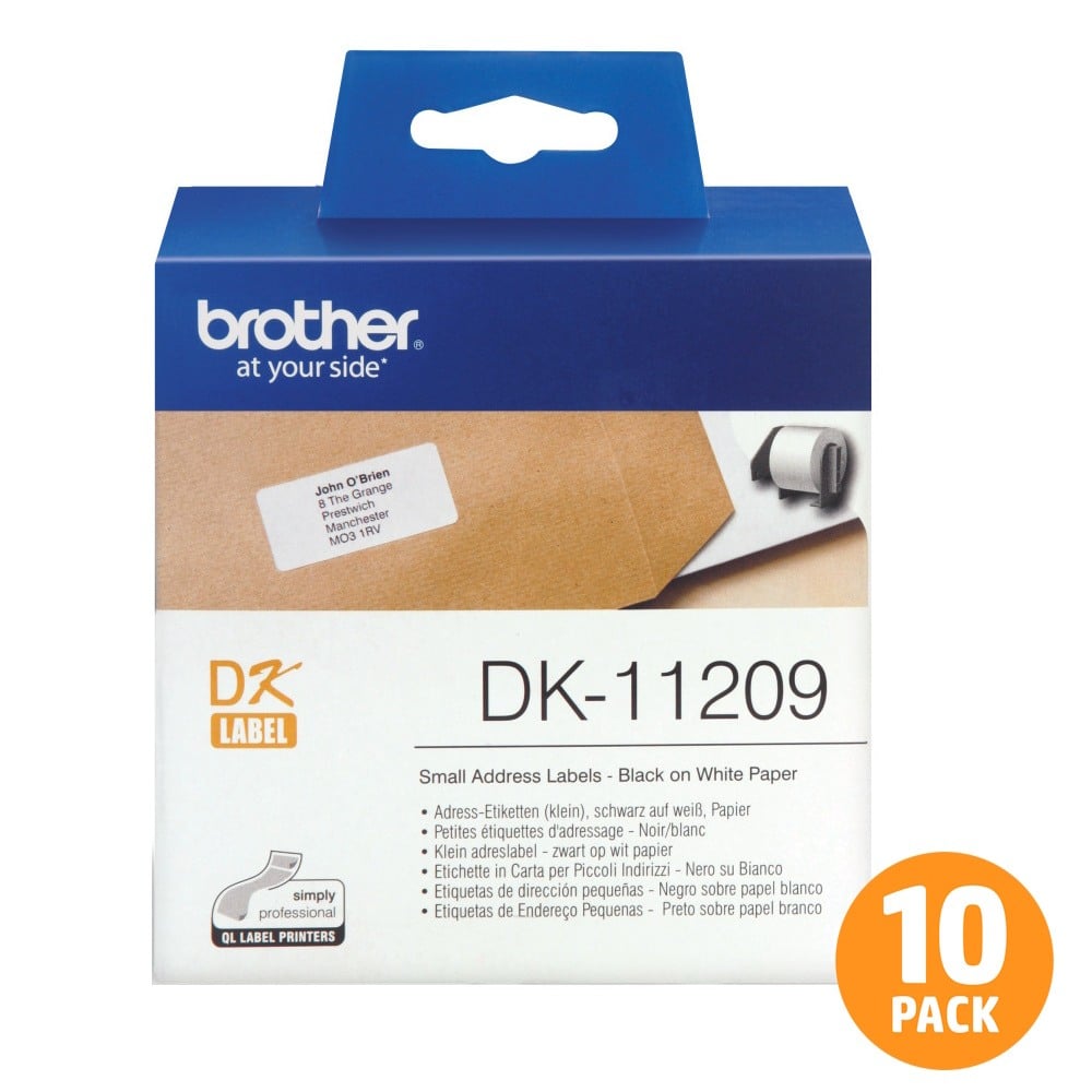 Brother DK-11209 Small Address Label Roll - 29mm x 62mm - 800 per roll - 10 PACK Brother DK-11209 Small Address Label Roll - 29mm x 62mm - 800 per roll - 10 PACK