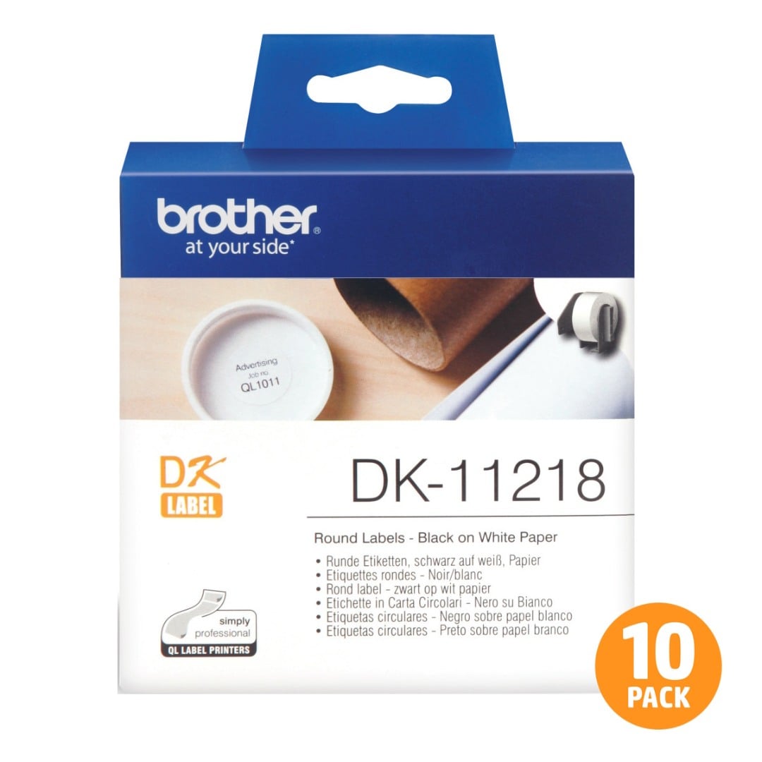 Brother DK-11218 Large Round Label Roll - 24mm Diameter - 1000 per roll - 10 PACK Brother DK-11218 Large Round Label Roll - 24mm Diameter - 1000 per roll - 10 PACK
