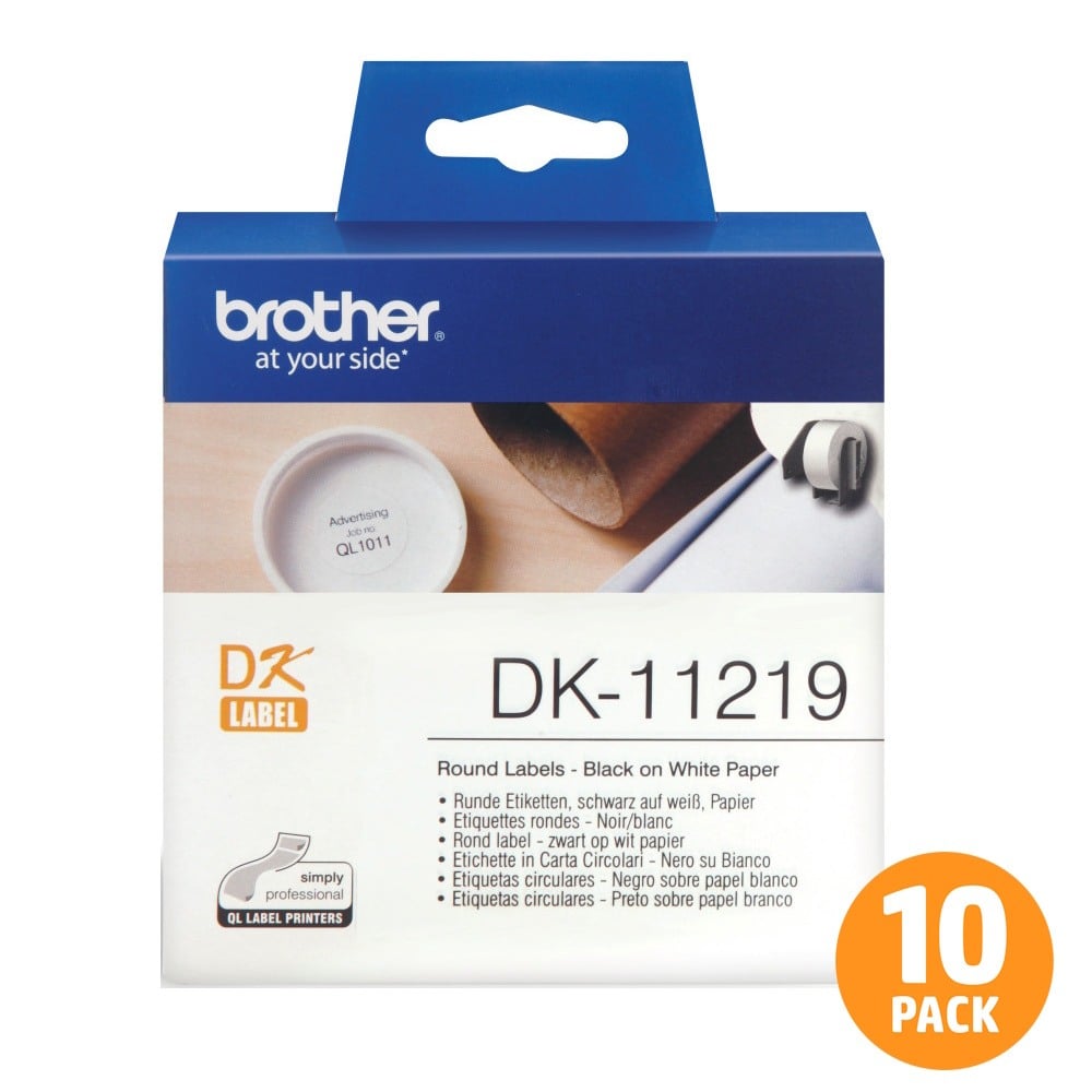 Brother DK-11219 Small Round Label Roll - 12mm Diameter - 1200 per roll - 10 PACK Brother DK-11219 Small Round Label Roll - 12mm Diameter - 1200 per roll - 10 PACK