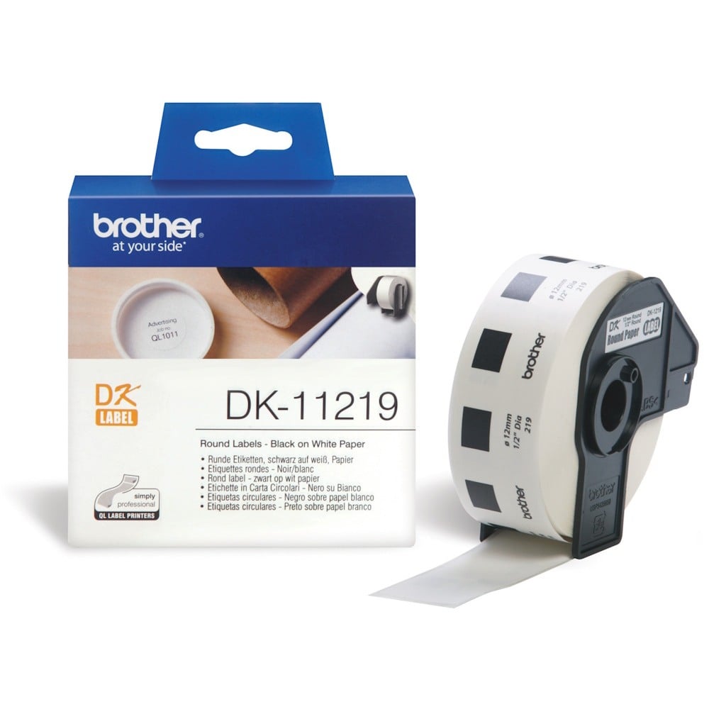 Brother DK-11219 Small Round Label Roll - 12mm Diameter - 1200 per roll - 10 PACK