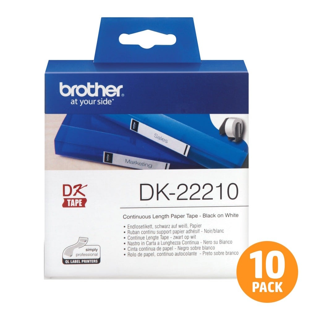 Brother DK-22210 Continuous White Label Roll - 29mm x 30.48m - 10 PACK Brother DK-22210 Continuous White Label Roll - 29mm x 30.48m - 10 PACK