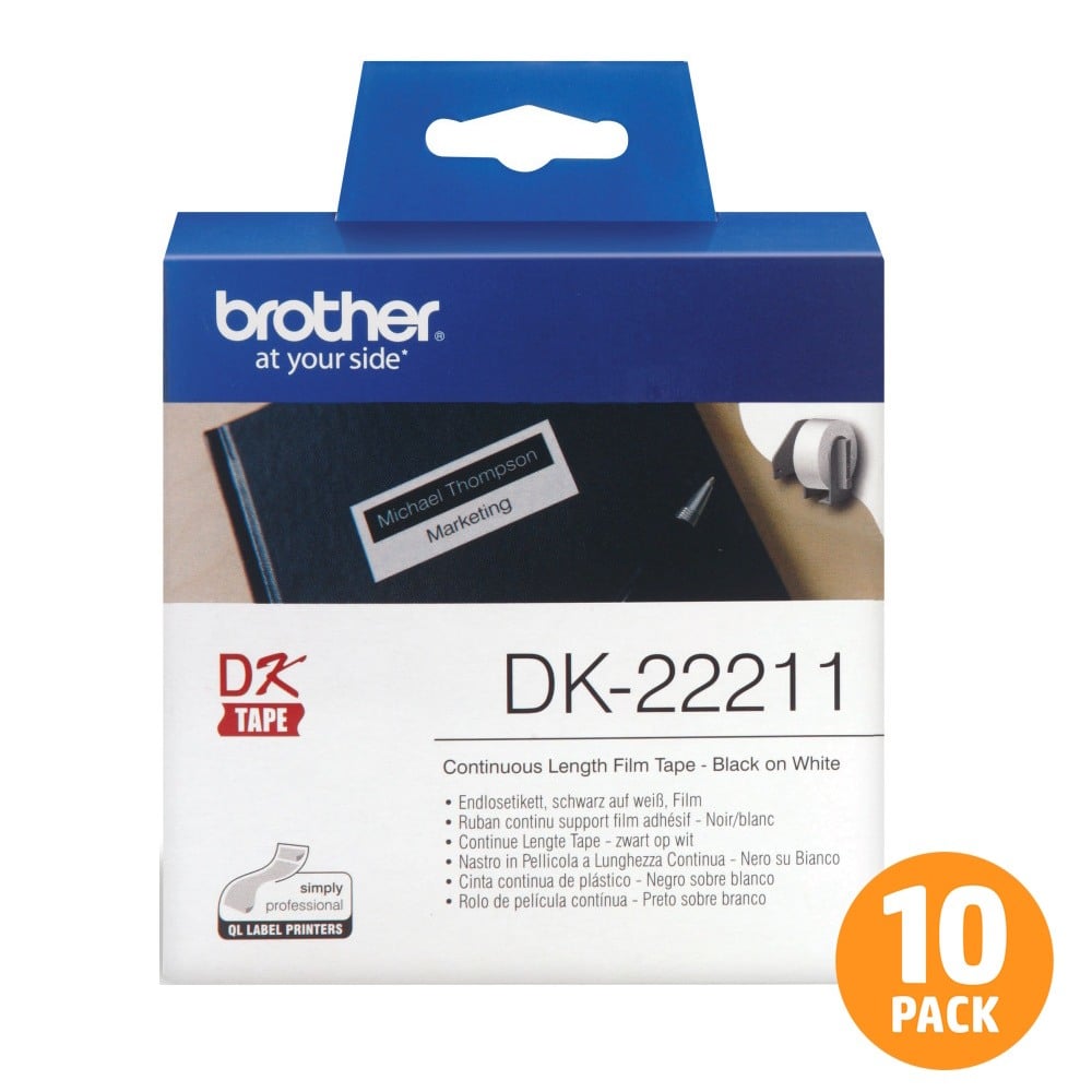 Brother DK-22211 Continuous White Film Label Roll - 29mm x 15.24m - 10 PACK Brother DK-22211 Continuous White Film Label Roll - 29mm x 15.24m - 10 PACK