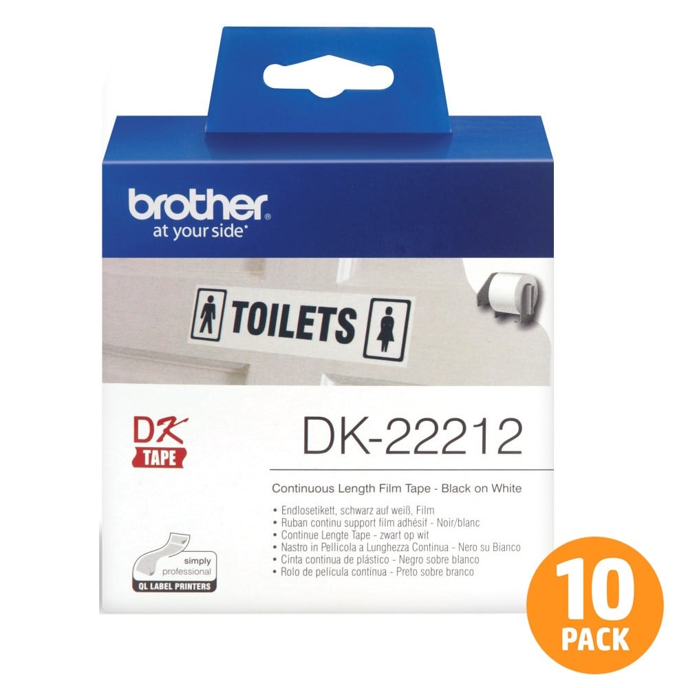 Brother DK-22212 Continuous White Film Label Roll - 62mm x 15.24m - 10 PACK Brother DK-22212 Continuous White Film Label Roll - 62mm x 15.24m - 10 PACK