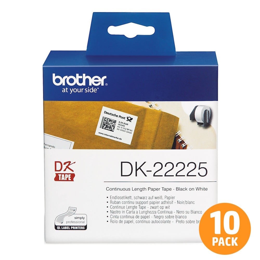 Brother DK-22225 Continuous White Label Roll - 38mm x 30.48m - 10 PACK Brother DK-22225 Continuous White Label Roll - 38mm x 30.48m - 10 PACK