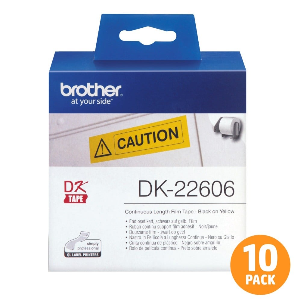 Brother DK-22606 Continuous Yellow Film Label Roll - 62mm x 15.24m - 10 PACK Brother DK-22606 Continuous Yellow Film Label Roll - 62mm x 15.24m - 10 PACK