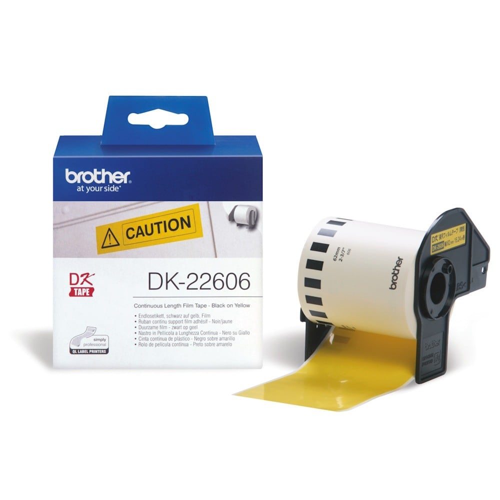 Brother DK-22606 Continuous Yellow Film Label Roll - 62mm x 15.24m