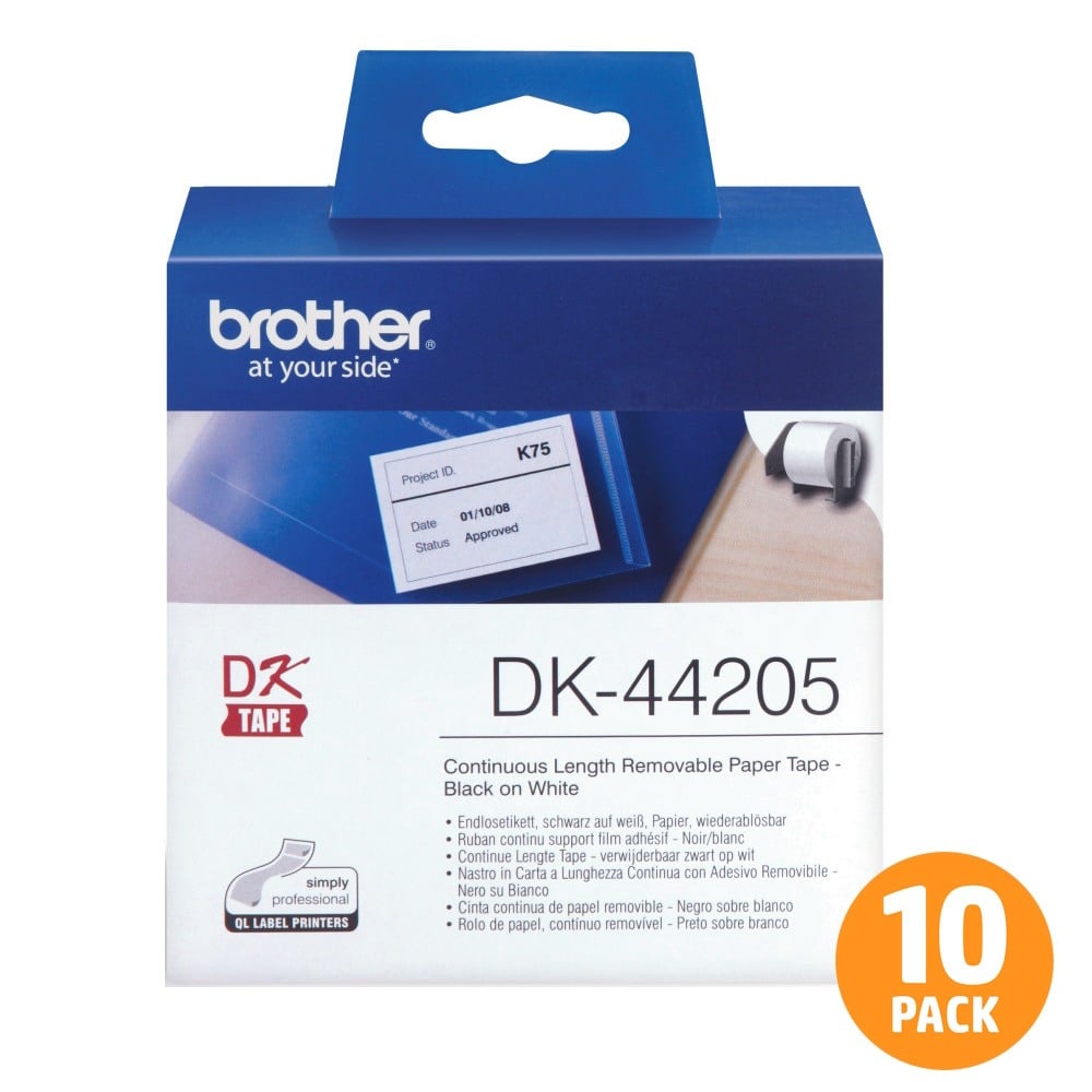 Brother DK-44205 Continuous White Removable Adhesive Label Roll - 62mm x 30.48m - 10 PACK Brother DK-44205 Continuous White Removable Adhesive Label Roll - 62mm x 30.48m - 10 PACK