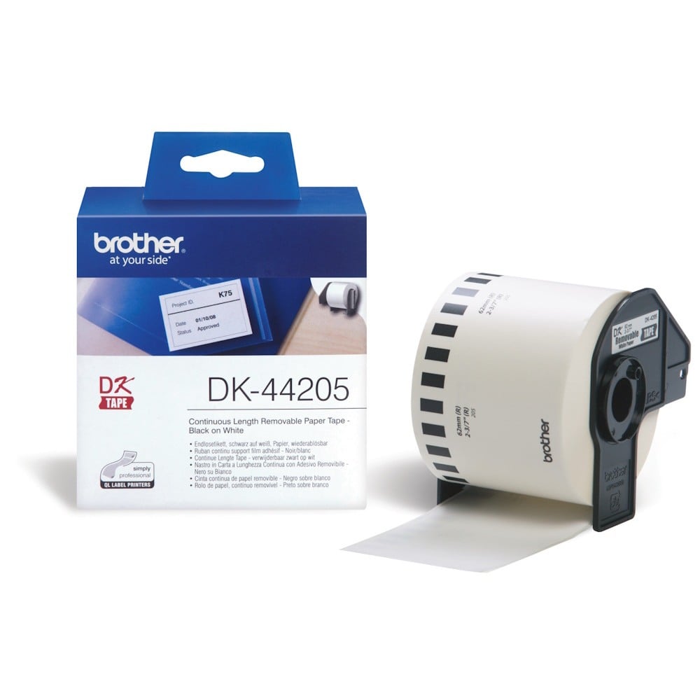 Brother DK-44205 Continuous White Removable Adhesive Label Roll - 62mm x 30.48m - 10 PACK