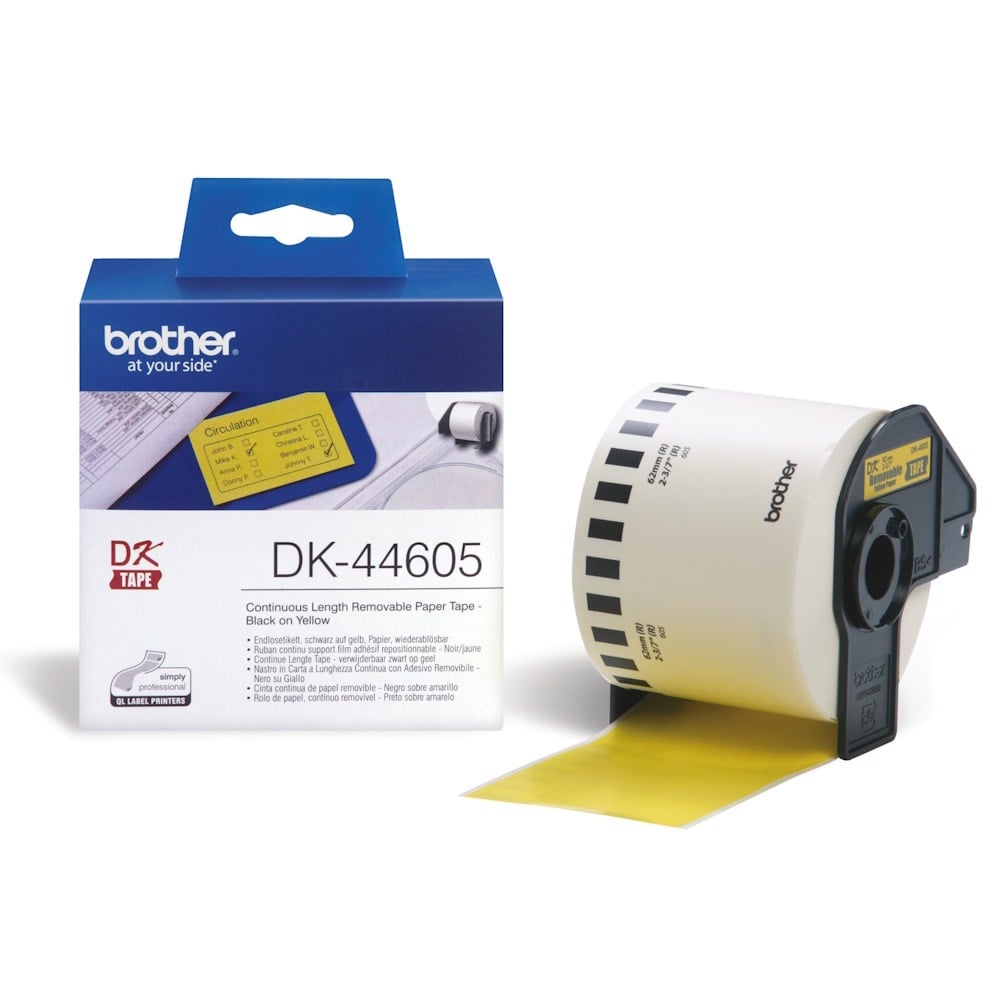Brother DK-44605 Continuous Yellow Removable Adhesive Label Roll - 62mm x 30.48m