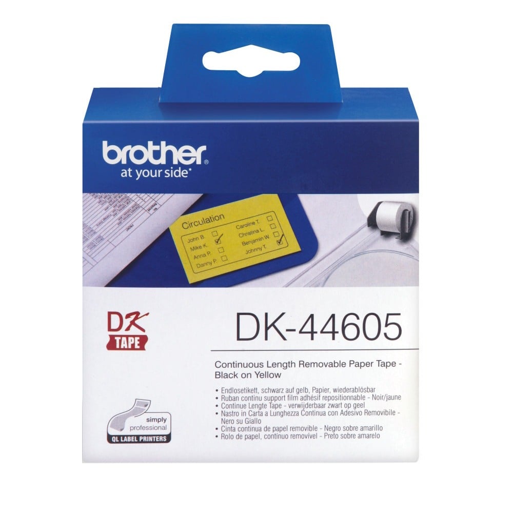 Brother DK-44605 Continuous Yellow Removable Adhesive Label Roll - 62mm x 30.48m Brother DK-44605 Continuous Yellow Removable Adhesive Label Roll - 62mm x 30.48m