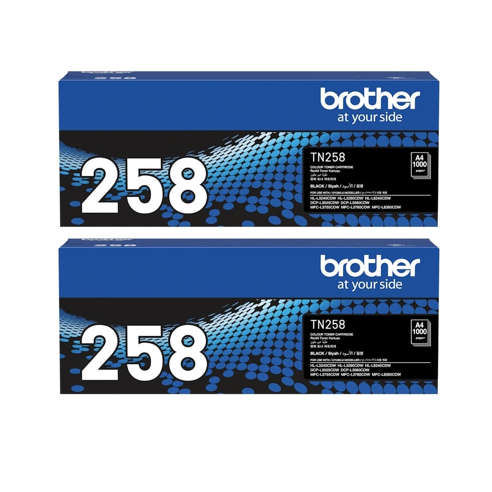 Genuine Brother TN258BK Black Toner 2 PACK