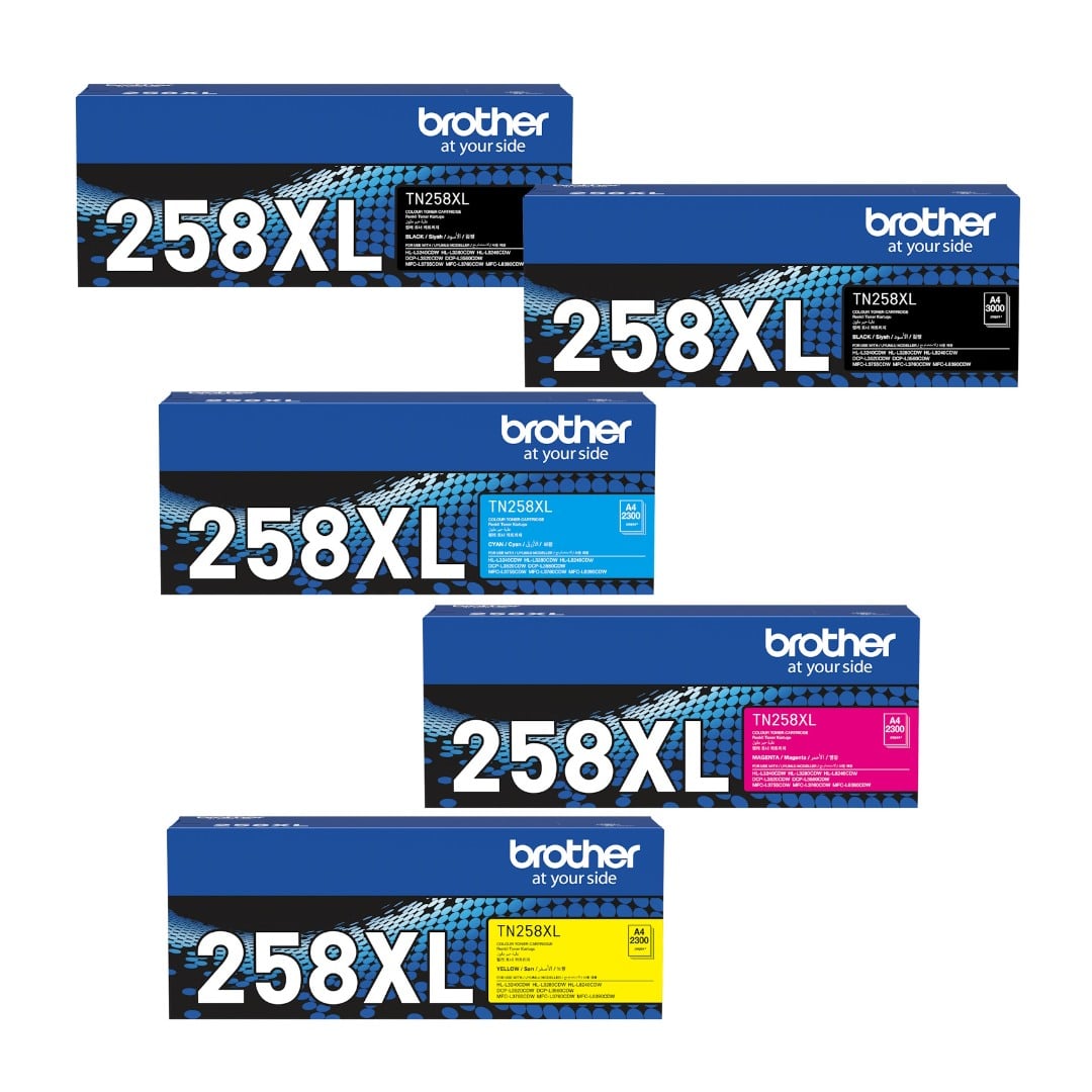 Genuine Brother TN258XL High Yield  Toner Combo Value Pack PLUS EXTRA BLACK