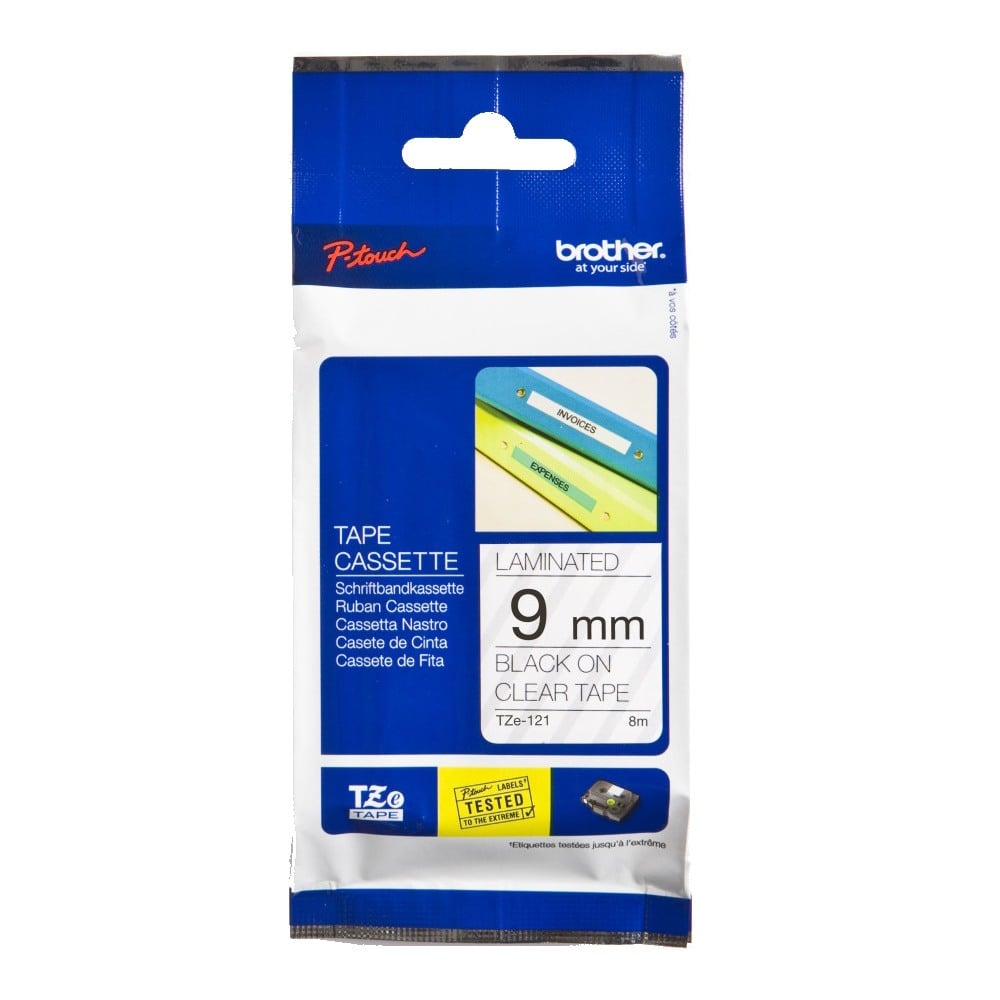 Brother TZe-121 9mm Black Text On Clear Tape - 8 metres Brother TZe-121 9mm Black Text On Clear Tape - 8 metres