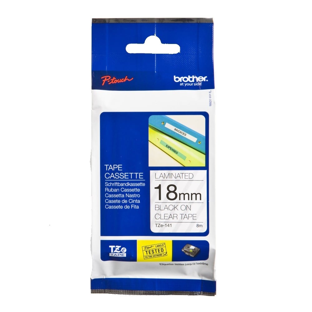 Brother TZe-141 18mm Black Text On Clear Tape - 8 metres Brother TZe-141 18mm Black Text On Clear Tape - 8 metres