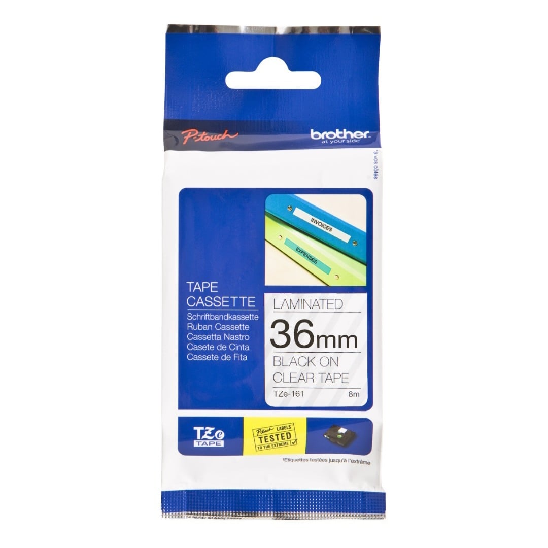 Brother TZe-161 36mm Black Text On Clear Tape - 8 metres Brother TZe-161 36mm Black Text On Clear Tape - 8 metres