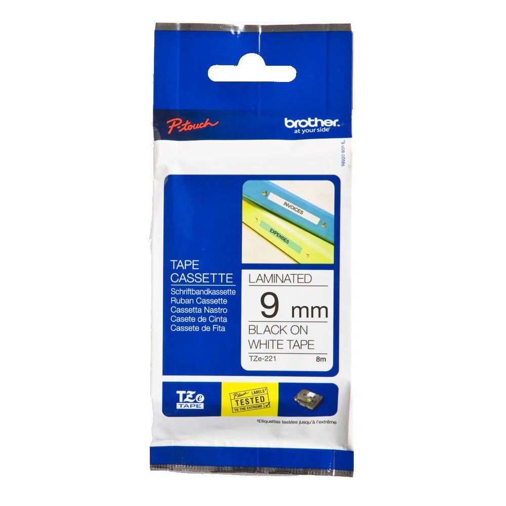Brother TZe-221 9mm Black Text On White Tape - 8 metres Brother TZe-221 9mm Black Text On White Tape - 8 metres