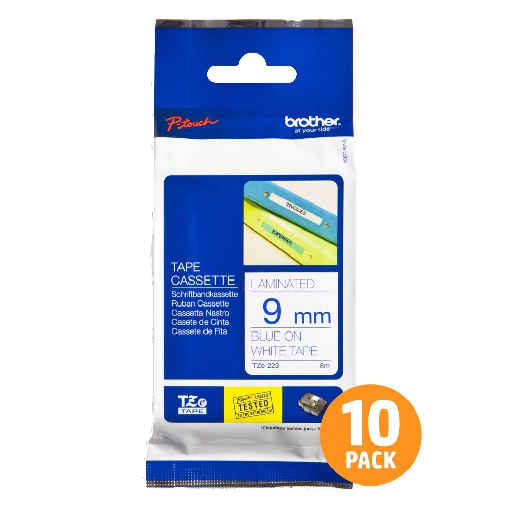 Brother TZe-223 9mm Blue Text On White Tape - 8 metres - 10 PACK Brother TZe-223 9mm Blue Text On White Tape - 8 metres - 10 PACK