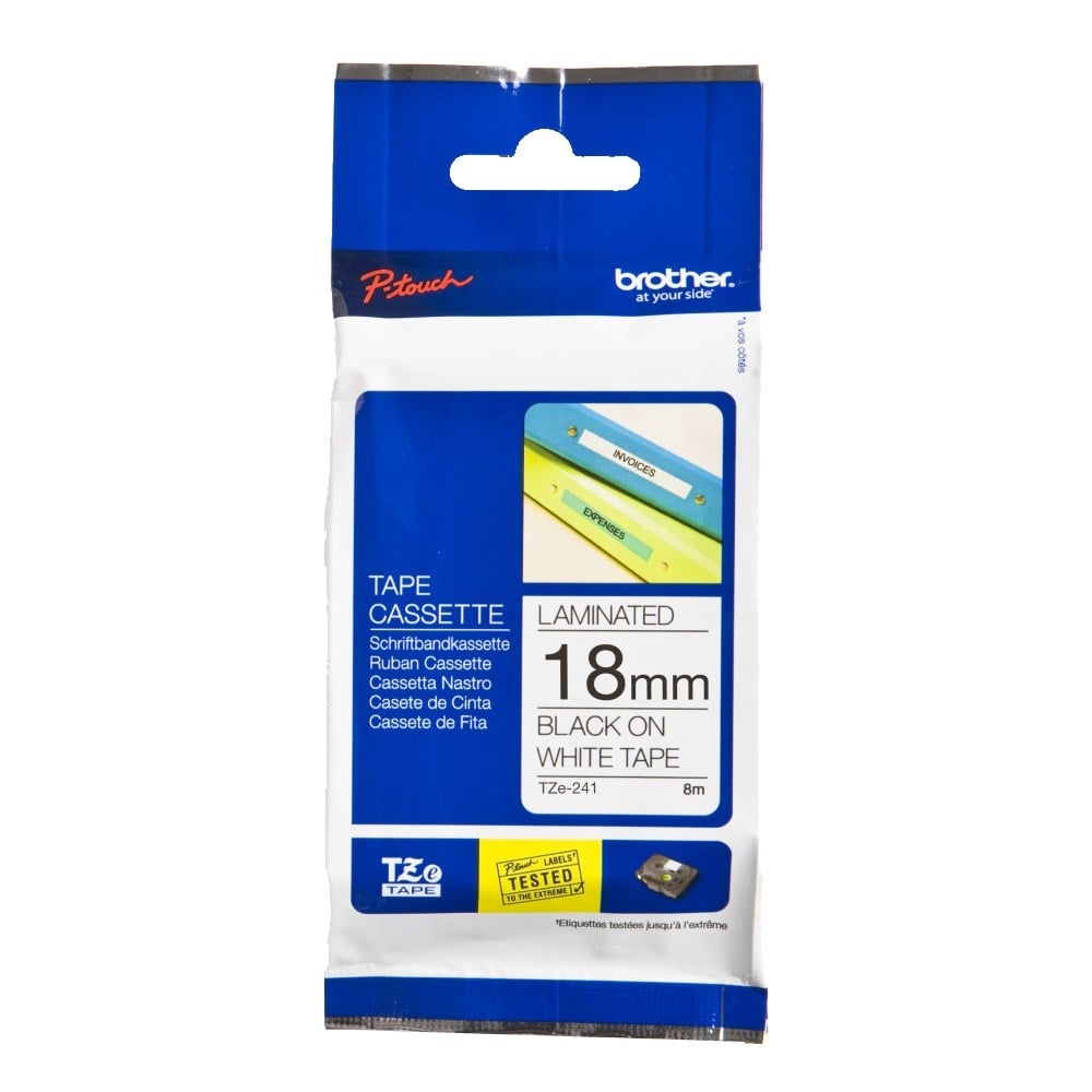 Brother TZe-241 18mm Black Text On White Tape - 8 metres Brother TZe-241 18mm Black Text On White Tape - 8 metres