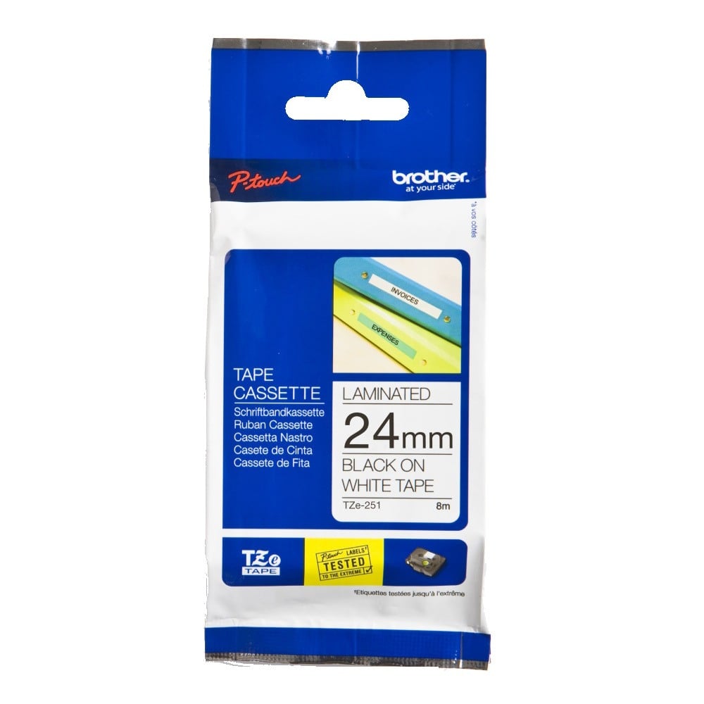Brother TZe-251 24mm Black Text On White Tape - 8 metres Brother TZe-251 24mm Black Text On White Tape - 8 metres