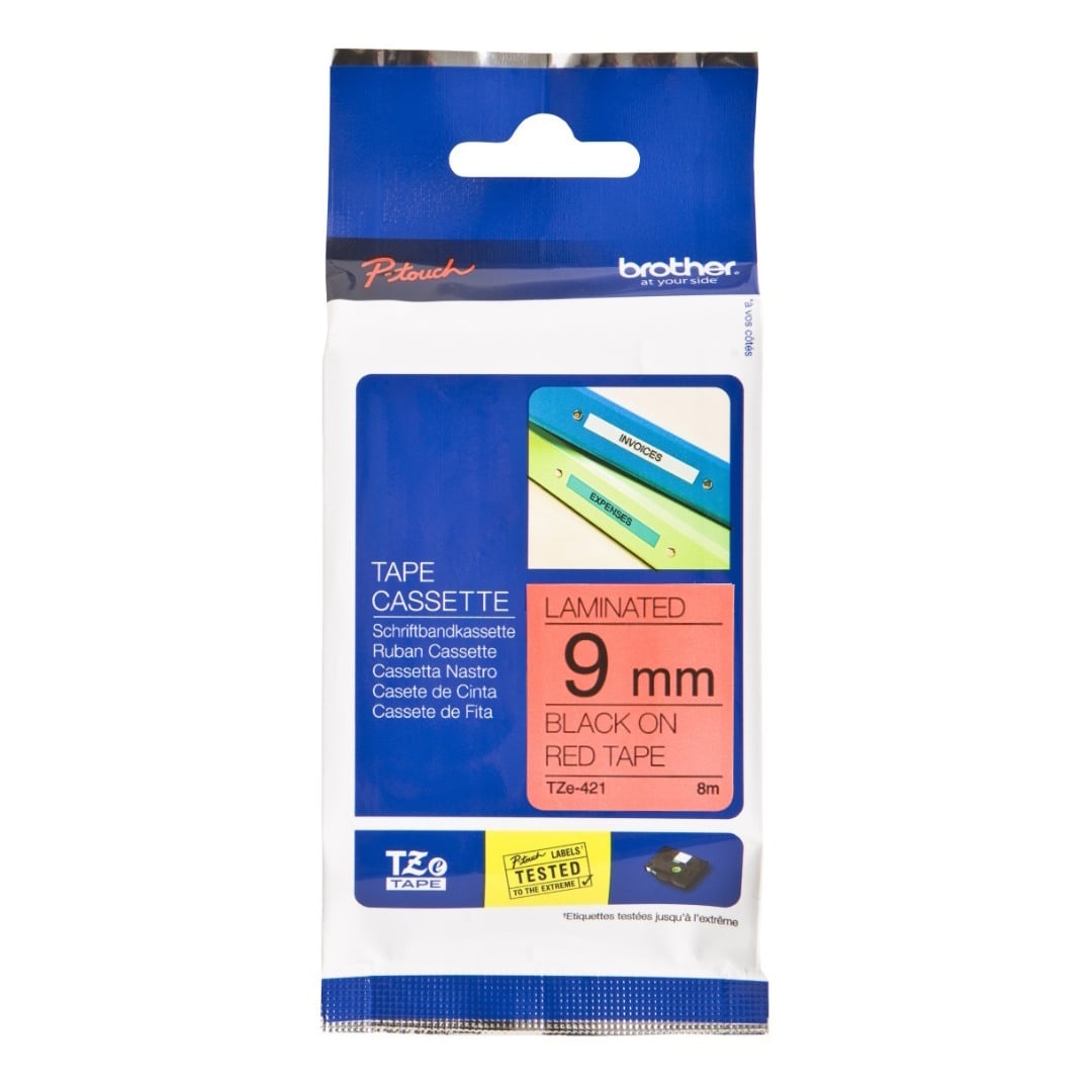 Brother TZe-421 9mm Black Text On Red Tape - 8 metres Brother TZe-421 9mm Black Text On Red Tape - 8 metres