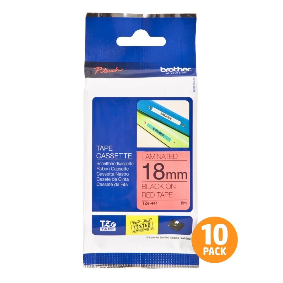 Brother TZe-441 18mm Black Text On Red Tape - 8 metres - 10 PACK Brother TZe-441 18mm Black Text On Red Tape - 8 metres - 10 PACK