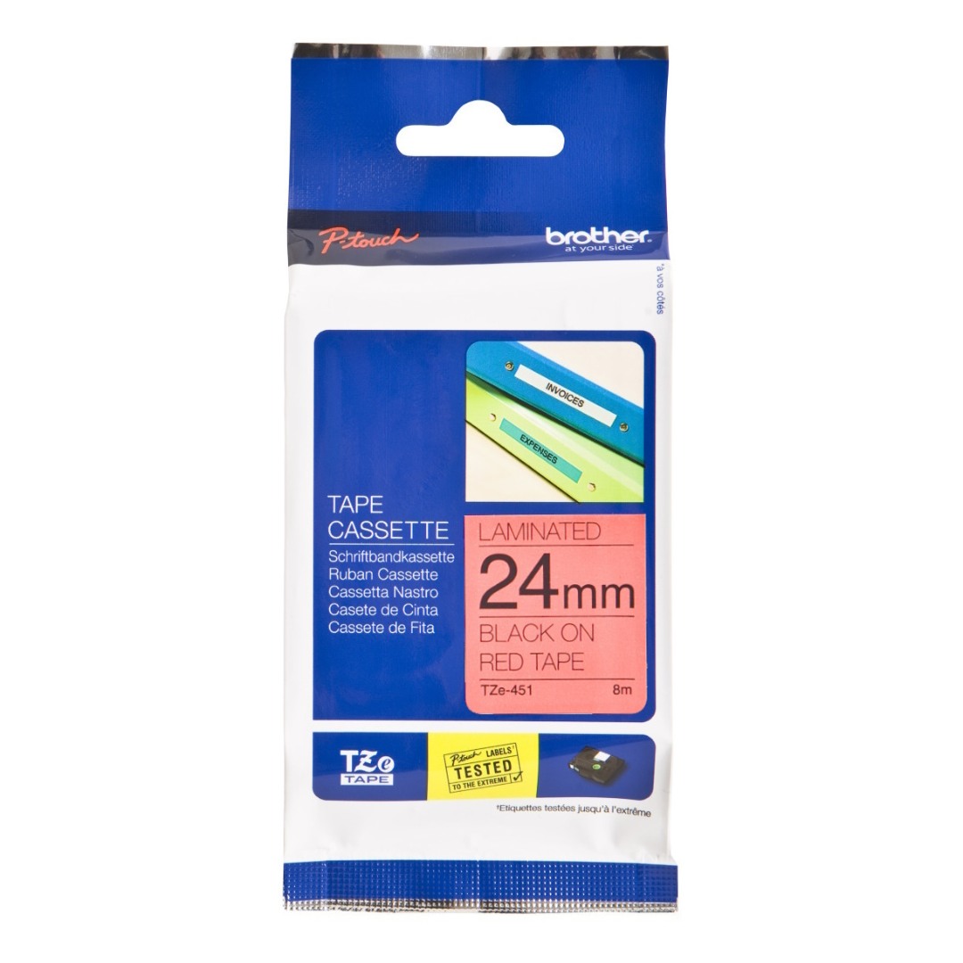 Brother TZe-451 24mm Black Text On Red Tape - 8 metres Brother TZe-451 24mm Black Text On Red Tape - 8 metres