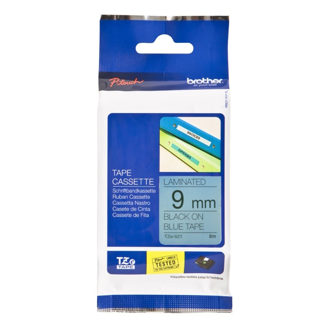 Brother TZe-521 9mm Black Text On Blue Tape - 8 metres Brother TZe-521 9mm Black Text On Blue Tape - 8 metres