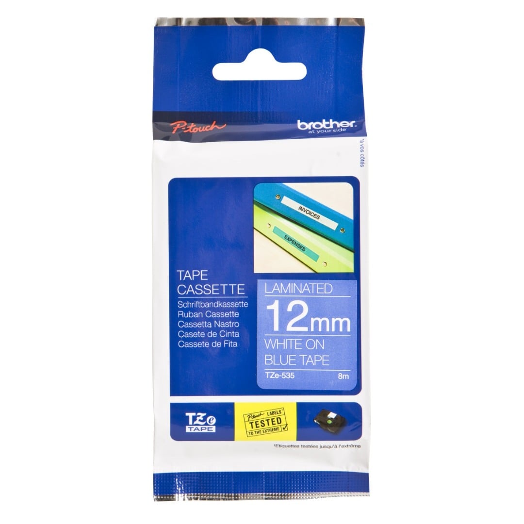 Brother TZe-535 12mm White Text On Blue Tape - 8 metres Brother TZe-535 12mm White Text On Blue Tape - 8 metres