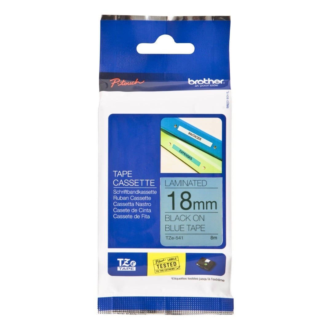 Brother TZe-541 18mm Black Text On Blue Tape - 8 metres Brother TZe-541 18mm Black Text On Blue Tape - 8 metres