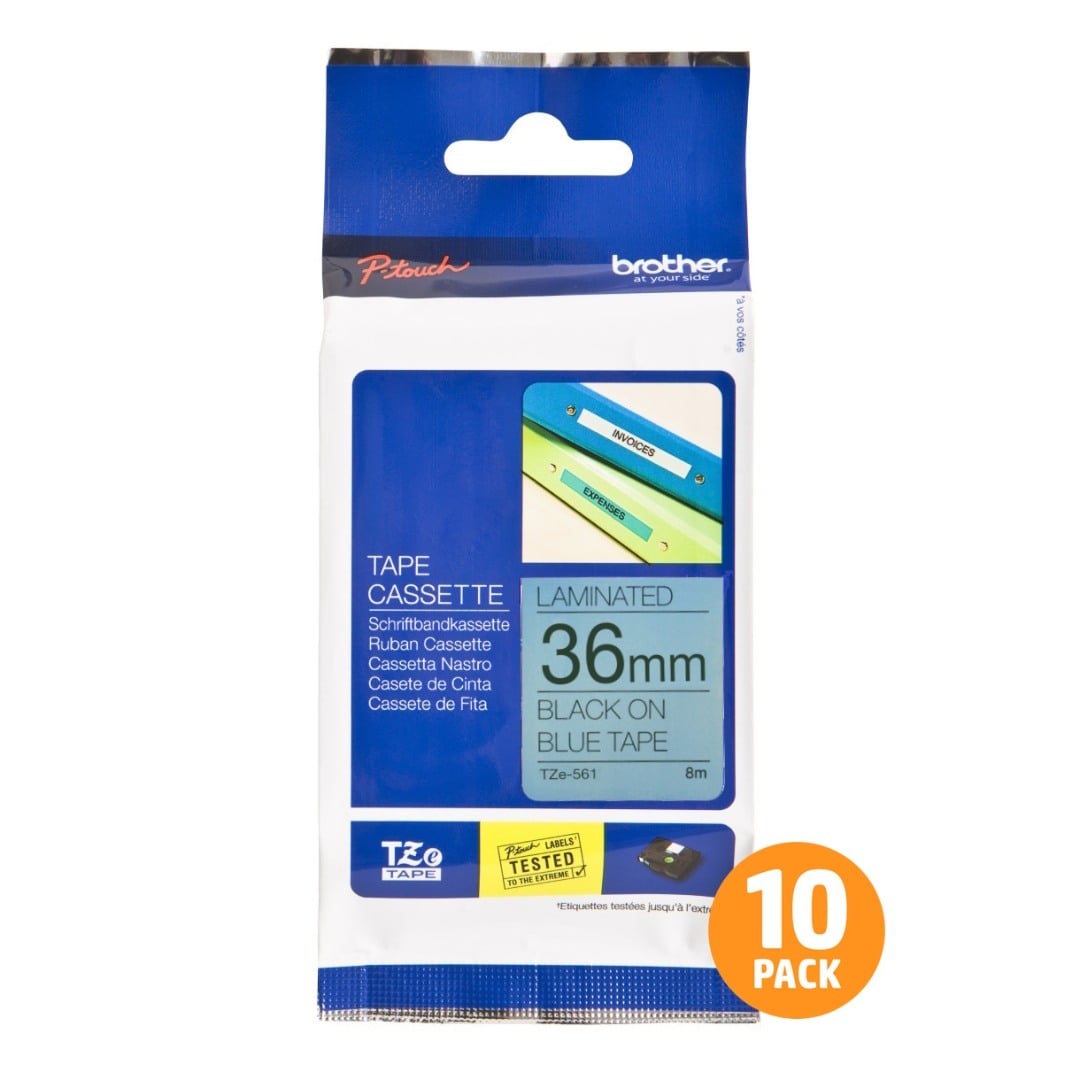 Brother TZe-561 36mm Black Text On Blue Tape - 8 metres - 10 PACK Brother TZe-561 36mm Black Text On Blue Tape - 8 metres - 10 PACK