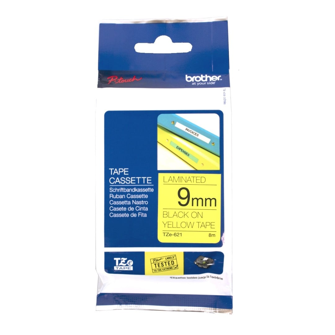 Brother TZe-621 9mm Black Text On Yellow Tape - 8 metres Brother TZe-621 9mm Black Text On Yellow Tape - 8 metres