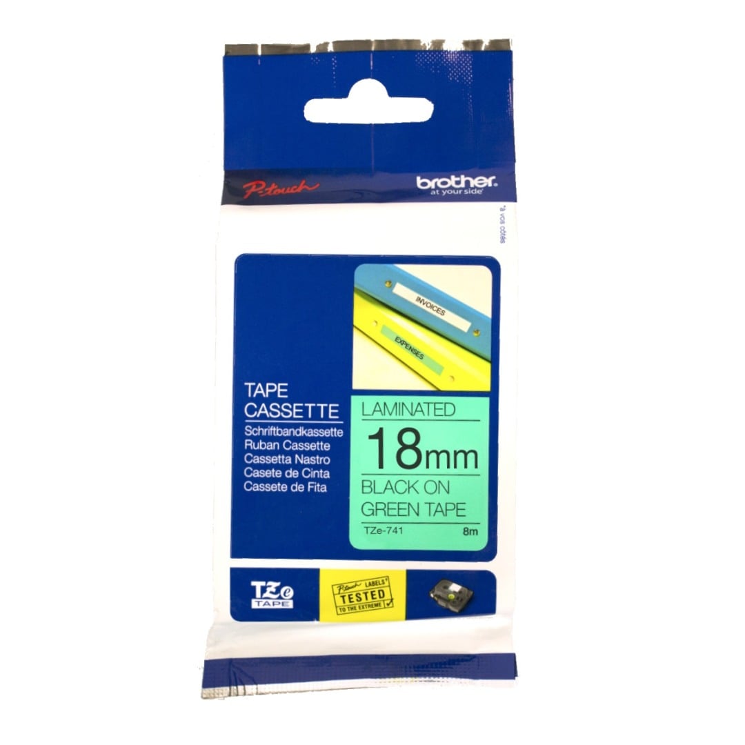 Brother TZe-741 18mm Black Text On Green Tape - 8 metres Brother TZe-741 18mm Black Text On Green Tape - 8 metres