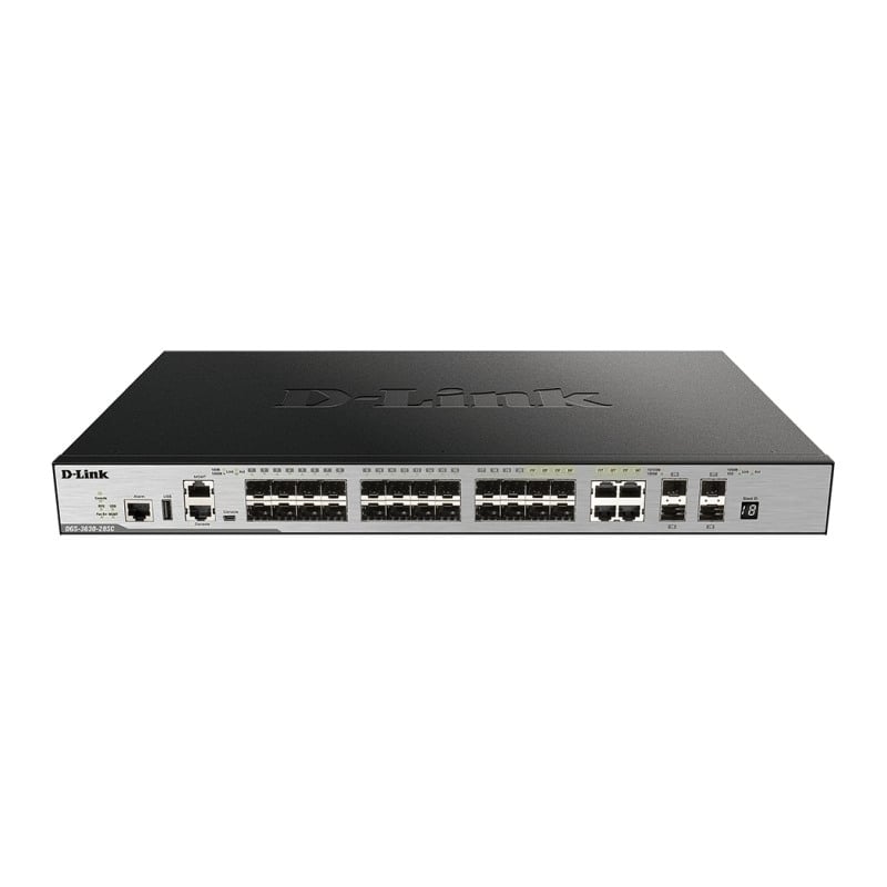 D-Link 28-Port Layer 3 Stackable Gigabit SFP Switch with 4 10GbE Ports D-Link 28-Port Layer 3 Stackable Gigabit SFP Switch with 4 10GbE Ports