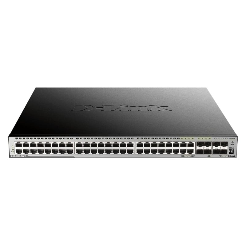 D-Link 52-Port Layer 3 Stackable Gigabit PoE Switch with 4 10GbE Ports D-Link 52-Port Layer 3 Stackable Gigabit PoE Switch with 4 10GbE Ports