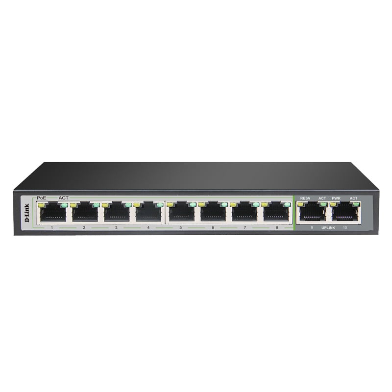 D-Link 10-Port Gigabit PoE Switch with 8 Long Reach PoE Ports and 2 Uplink Ports D-Link 10-Port Gigabit PoE Switch with 8 Long Reach PoE Ports and 2 Uplink Ports