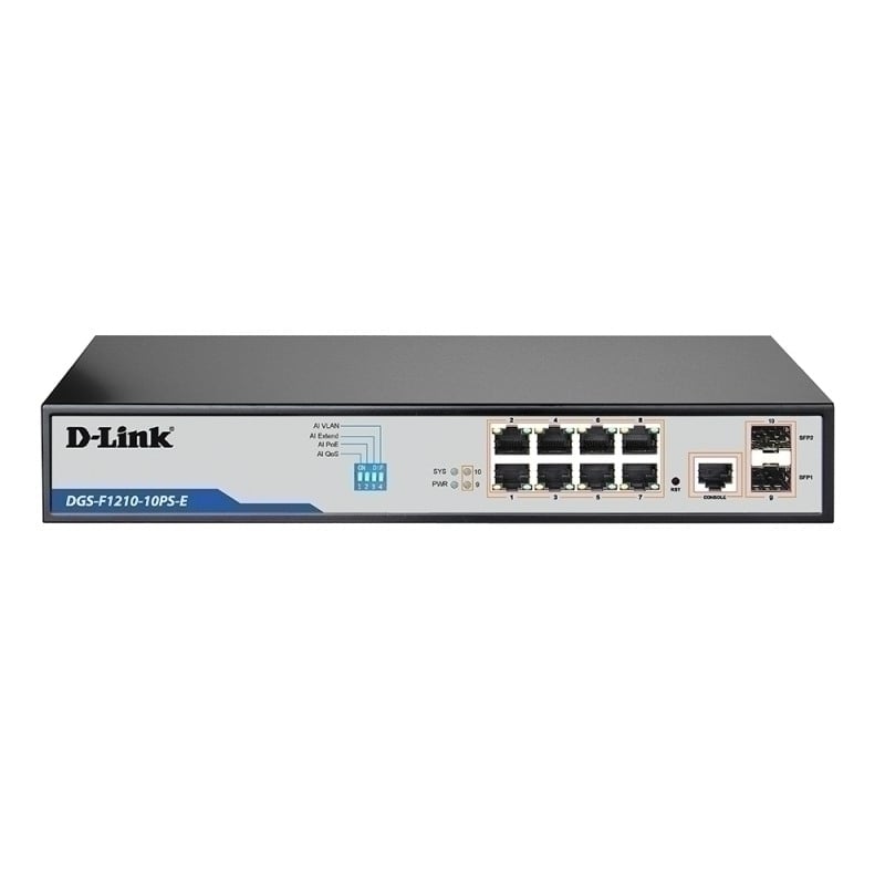 D-Link 10-Port Gigabit Smart Managed PoE+ Switch with 8 Long Reach PoE Ports + 2 SFP Ports D-Link 10-Port Gigabit Smart Managed PoE+ Switch with 8 Long Reach PoE Ports + 2 SFP Ports