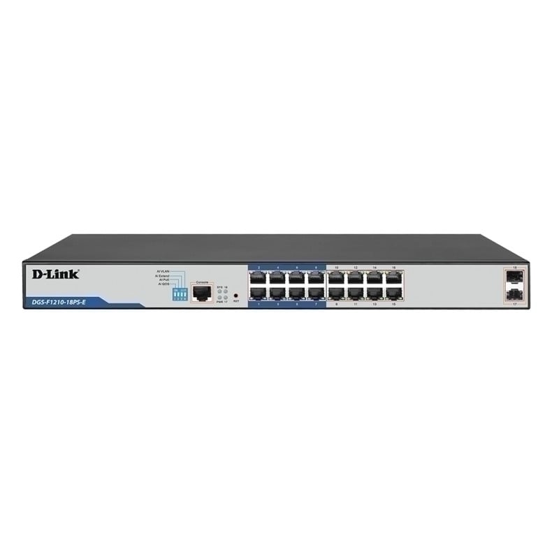 D-Link 18-Port Gigabit Smart Managed PoE+ Switch with 16 PoE+ Ports (8 Long Reach) D-Link 18-Port Gigabit Smart Managed PoE+ Switch with 16 PoE+ Ports (8 Long Reach)