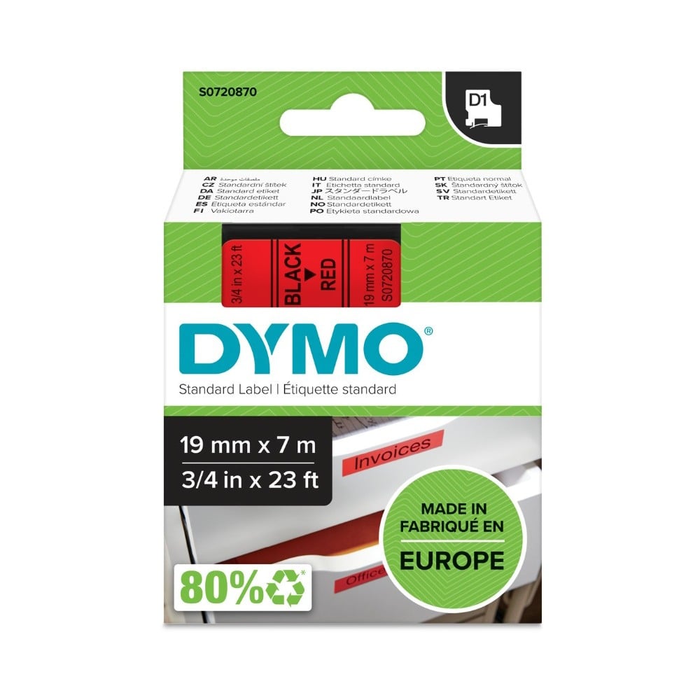 Dymo D1 Label - Black on Red - 19mm x 7m - S0720870 / SD45807