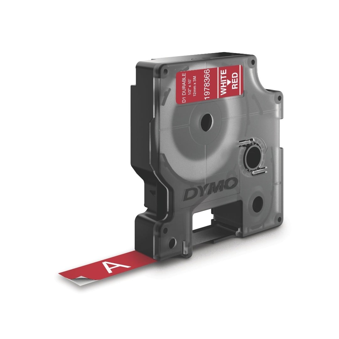 Dymo D1 Durable Label - White on Red - 12mm x 3m - 1978366